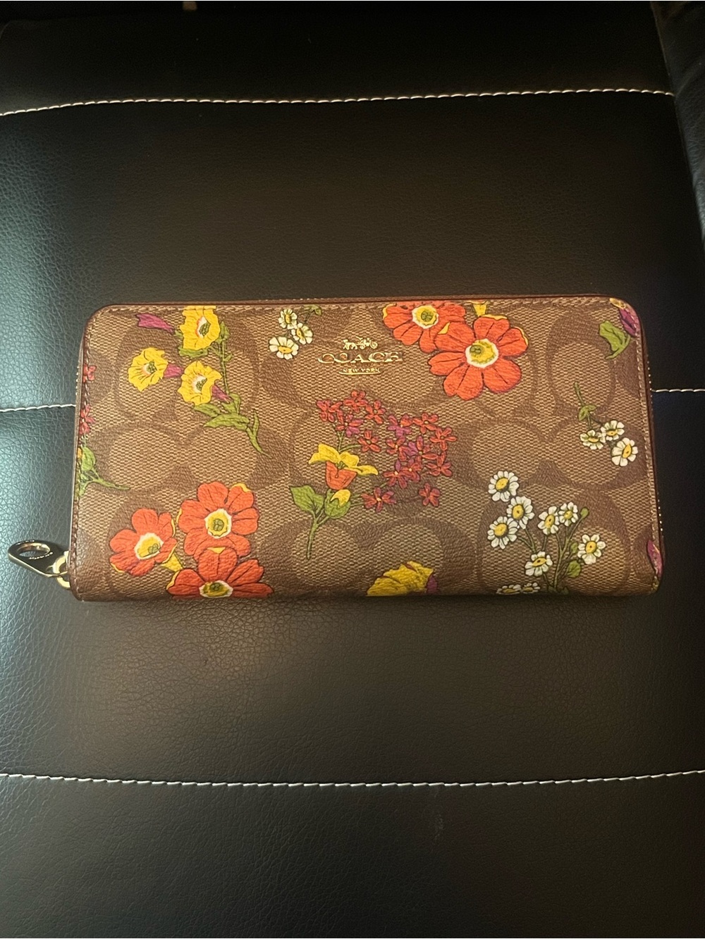 Coach CR632 Signature Canvas Floral Zip Around Wallet